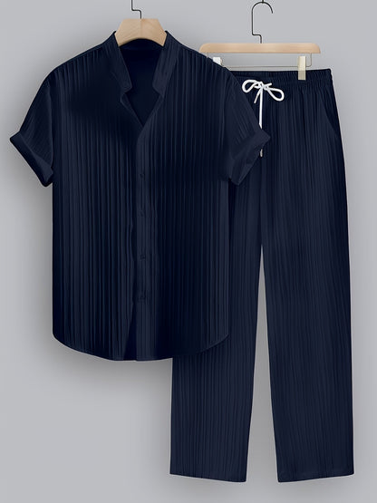 Men's Two-Piece Outfit Set - Short Sleeve – Navy Color – Navy option – view 2