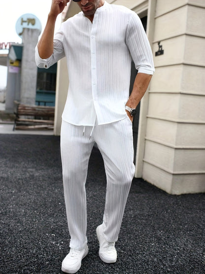 Men's Two-Piece Outfit Set - Short Sleeve – White / Black – view 9