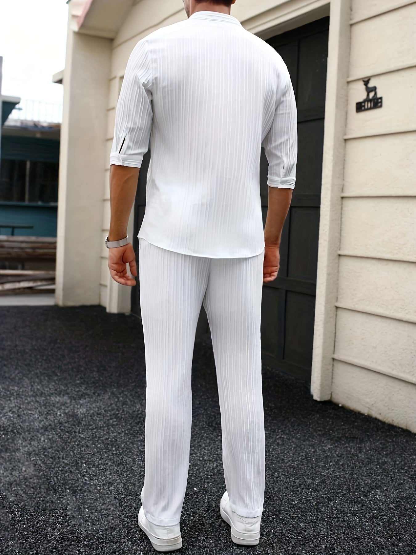 Men's Two-Piece Outfit Set - Short Sleeve – White / Black – view 10