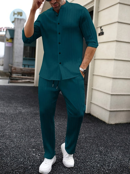 Men's Two-Piece Outfit Set - Short Sleeve – White / Black – view 14