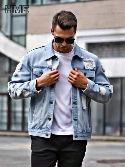 Men's Versatile Denim Pullover Coat – Blue Jacket – view 4