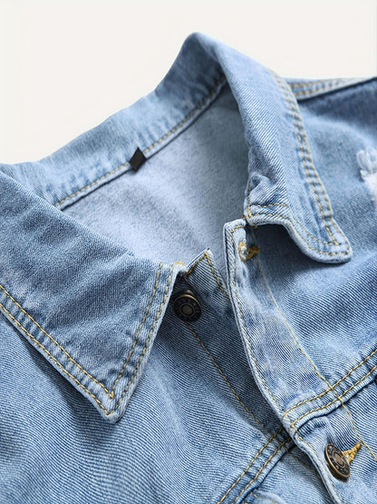 Men's Versatile Denim Pullover Jacket – Light Blue – view 3
