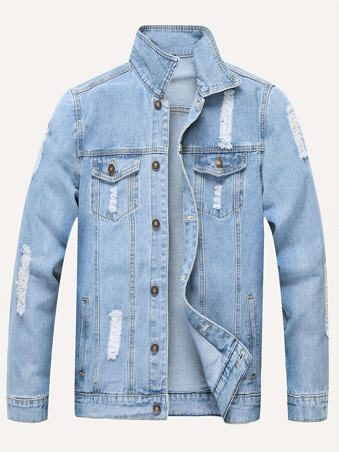 Men's Versatile Denim Pullover Jacket – Light Blue – view 4