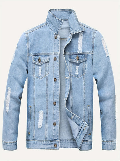 Men's Versatile Denim Pullover Jacket – Light Blue – view 4