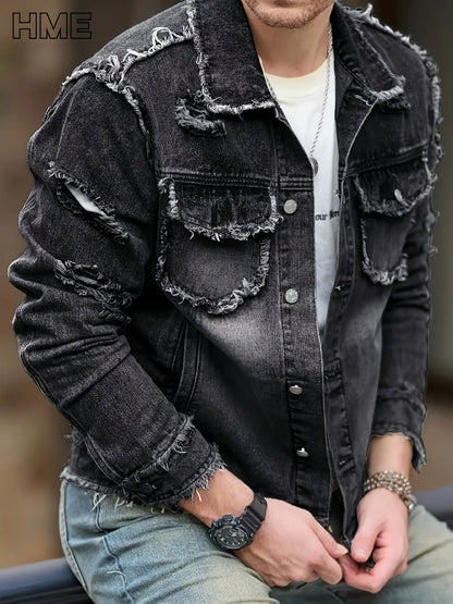 Men's Versatile Denim Single-Breasted Jacket – Deep Grey – view 4