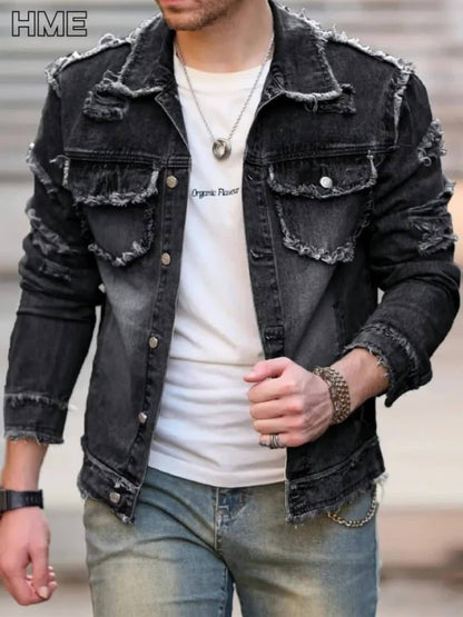 Men's Versatile Denim Single-Breasted Jacket – Deep Grey – view 6