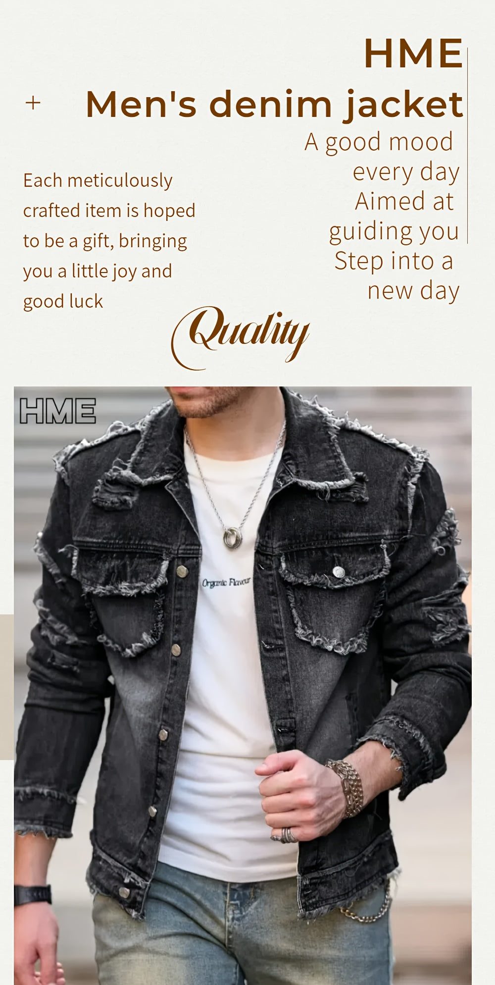 Men's Versatile Denim Single-Breasted Jacket – Deep Grey – view 8