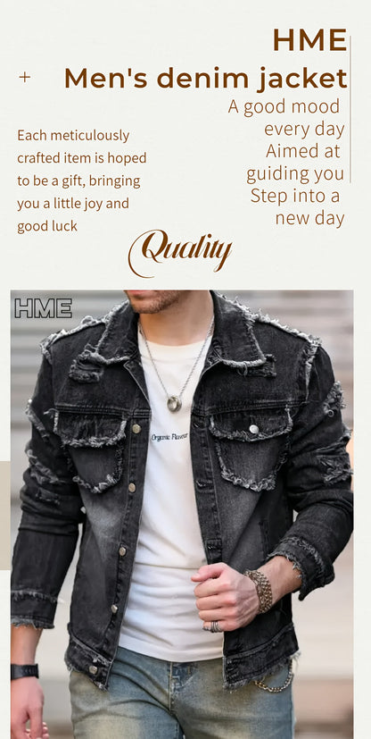 Men's Versatile Denim Single-Breasted Jacket – Deep Grey – view 8