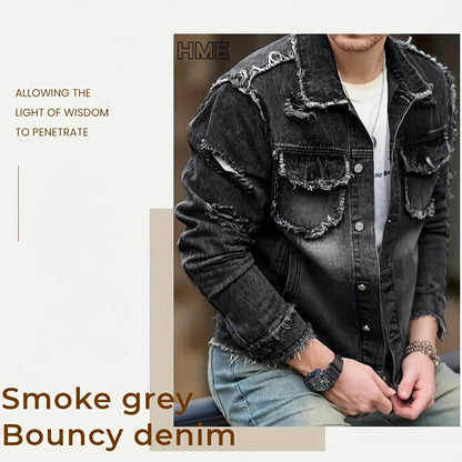 Men's Versatile Denim Single-Breasted Jacket – Deep Grey – view 9