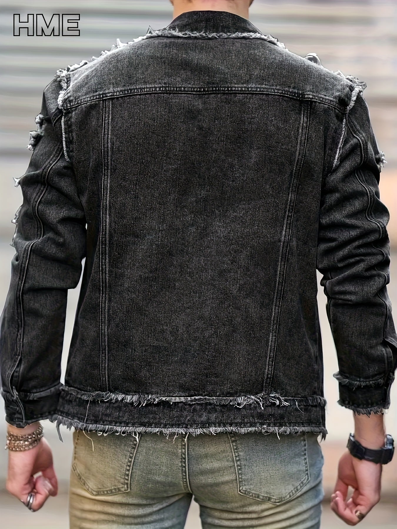 Men's Versatile Denim Single-Breasted Jacket – Deep Grey – view 11