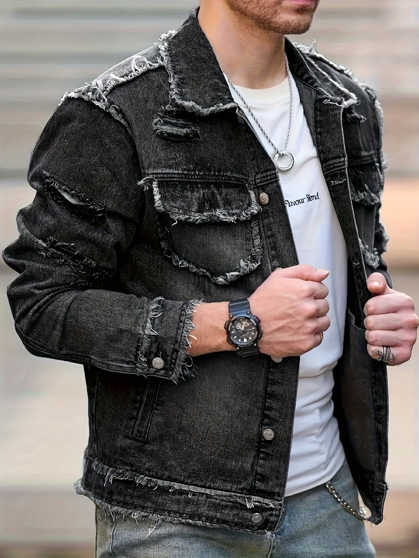 Men's Versatile Denim Single-Breasted Jacket – Deep Grey – view 12