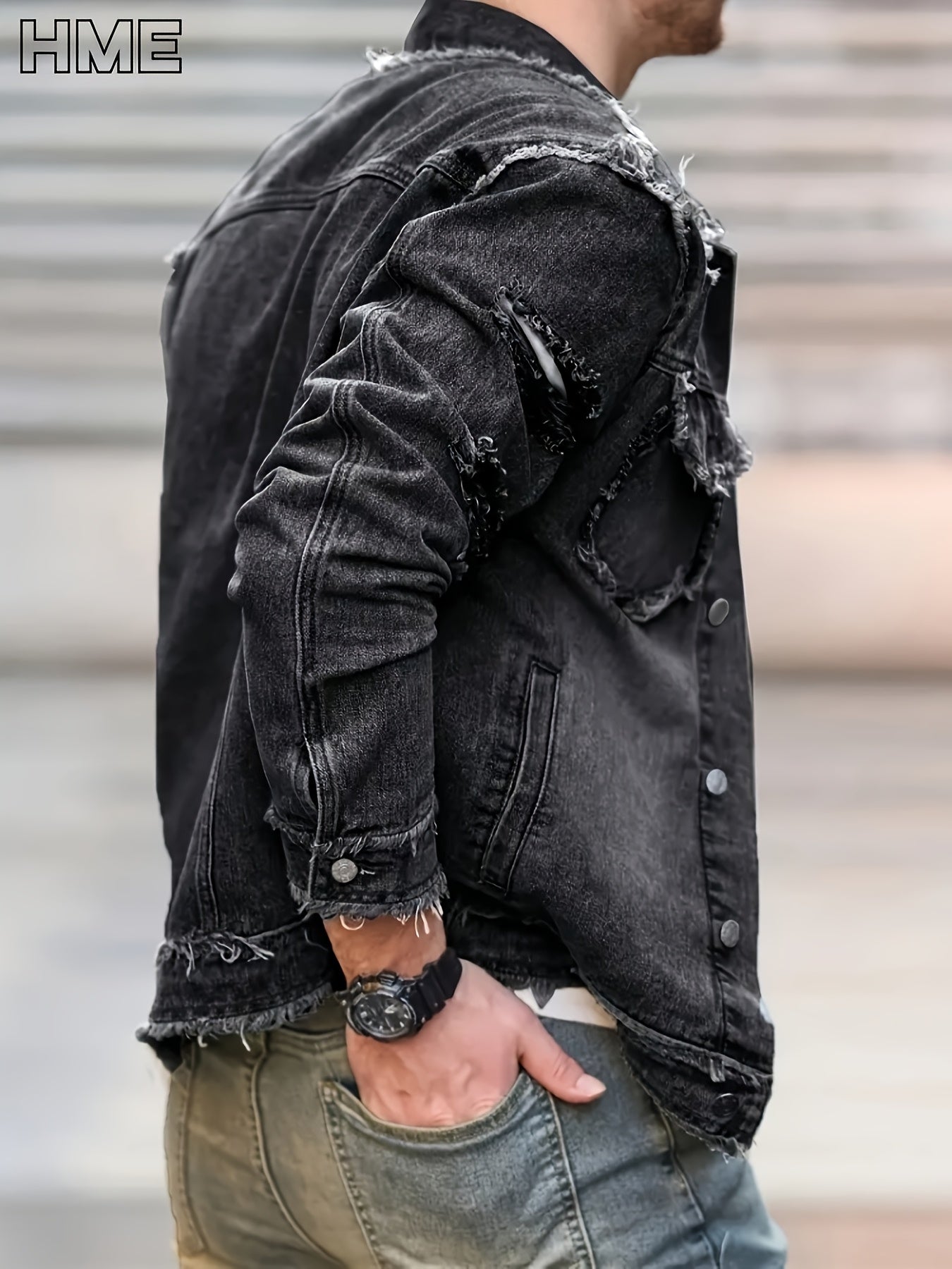 Men's Versatile Denim Single-Breasted Jacket – Deep Grey – view 14