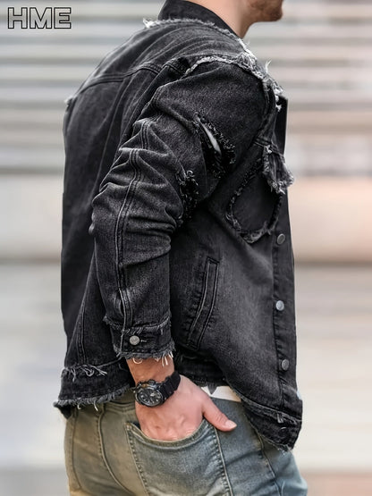 Men's Versatile Denim Single-Breasted Jacket – Deep Grey – view 14