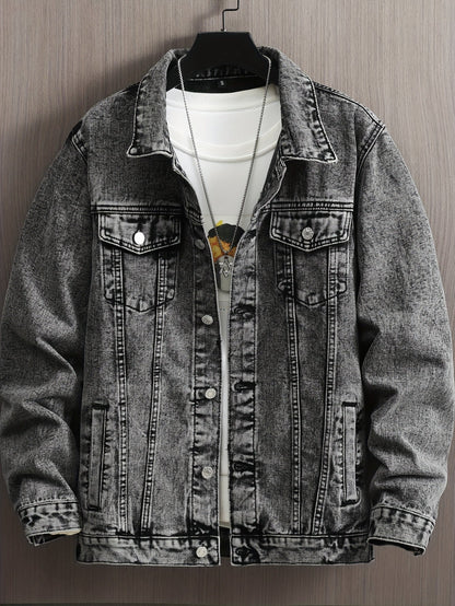 Men's Versatile Denim Single-Breasted Jacket – Light Grey – view 8