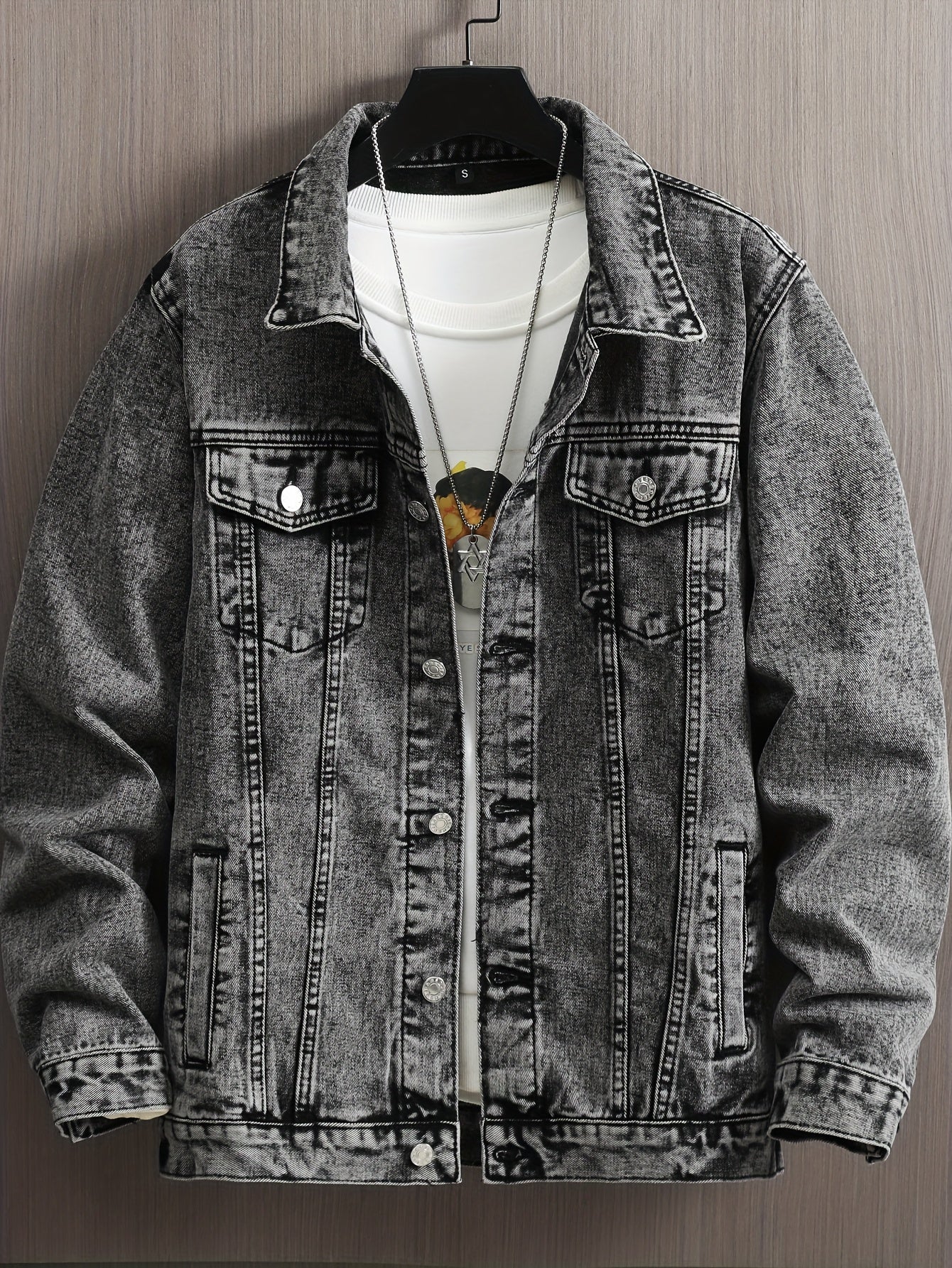 Men's Versatile Denim Single-Breasted Jacket – Light Grey – Grey option – main product image