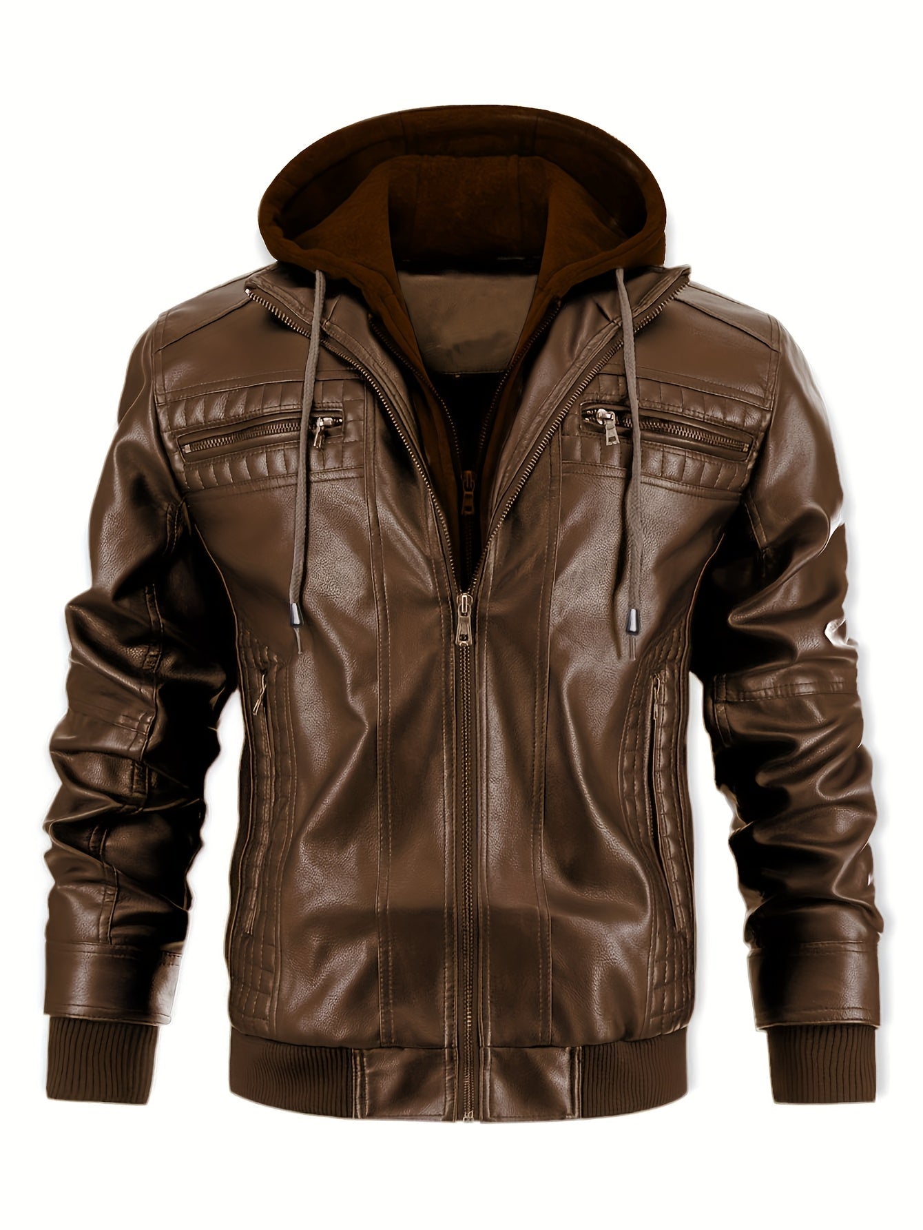 Men's Versatile Faux Leather Zip-Up Jacket – main product image