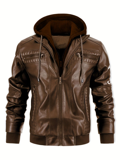 Men's Versatile Faux Leather Zip-Up Jacket – main product image
