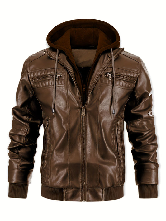 Men's Versatile Faux Leather Zip-Up Jacket – main product image
