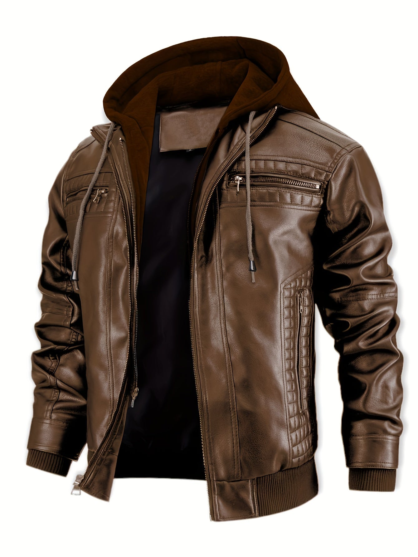 Men's Versatile Faux Leather Zip-Up Jacket – view 3