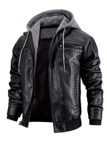 Men's Versatile Faux Leather Zip-Up Jacket – Black option – view 2