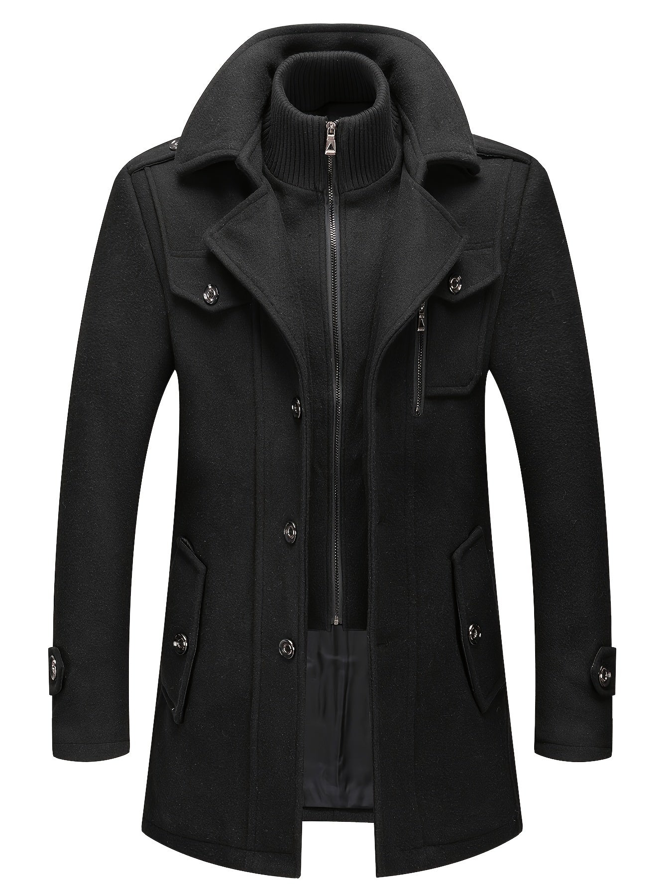 Men's Versatile Fleece Single-Breasted Coat – Black option – view 5