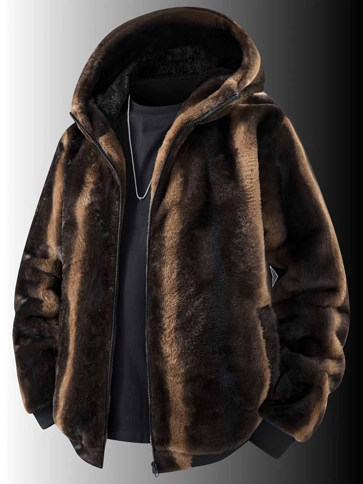 Men's Versatile Fleece Striped Coat – Brown option – view 3