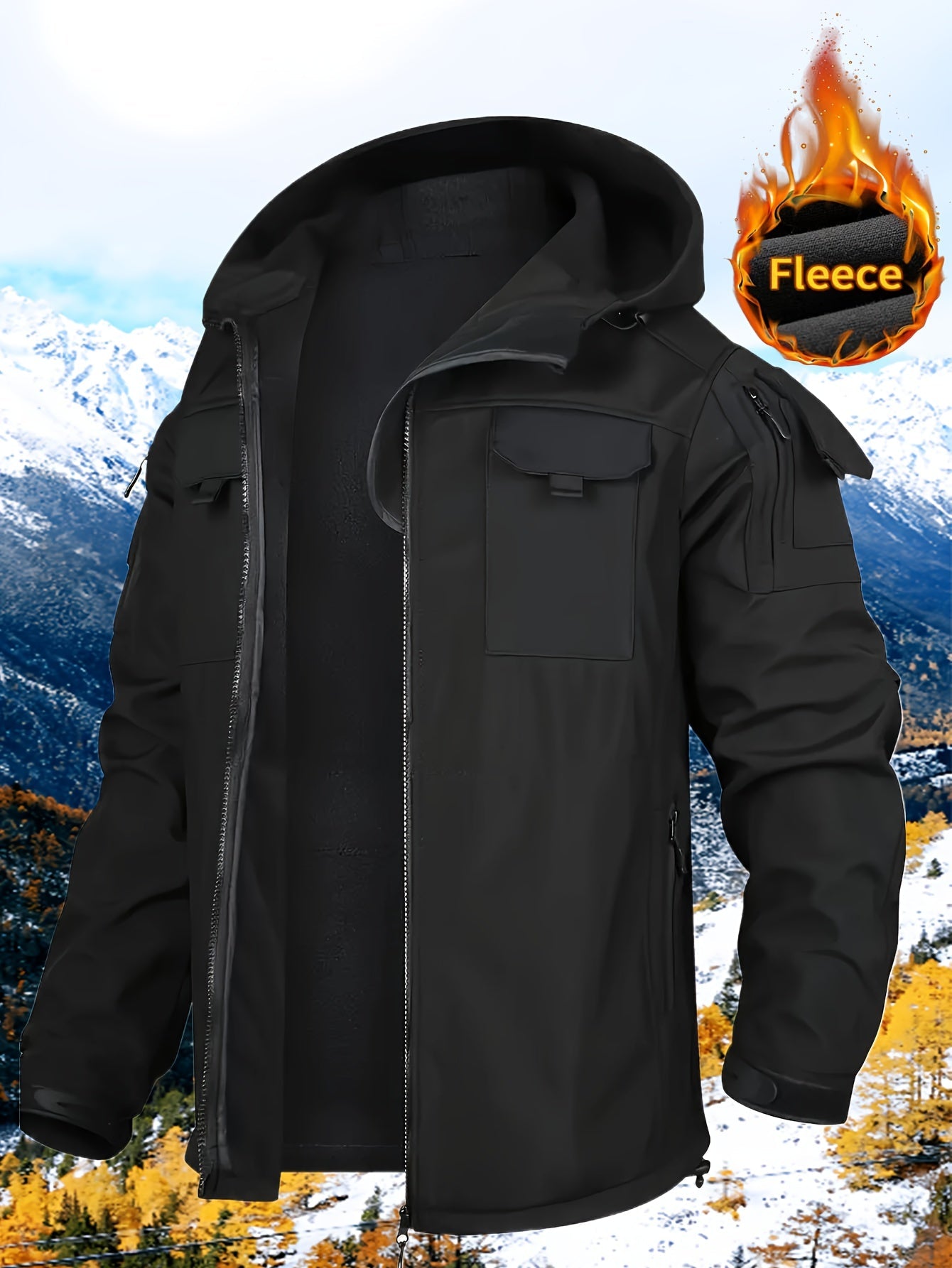 Men's Versatile Fleece Zip-Up Coat – Black option – main product image