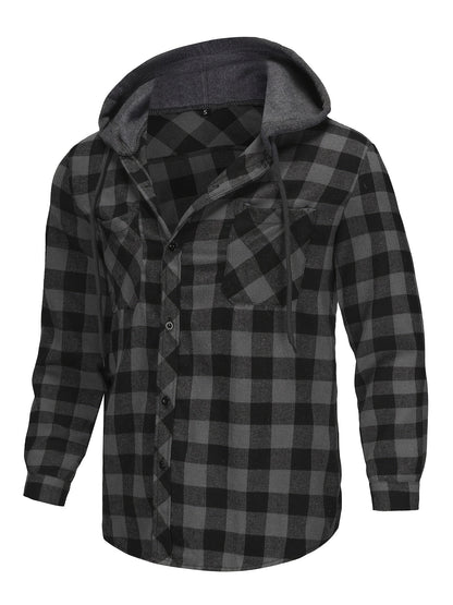 Men's Versatile Plaid Button-Front Hoodie – view 11