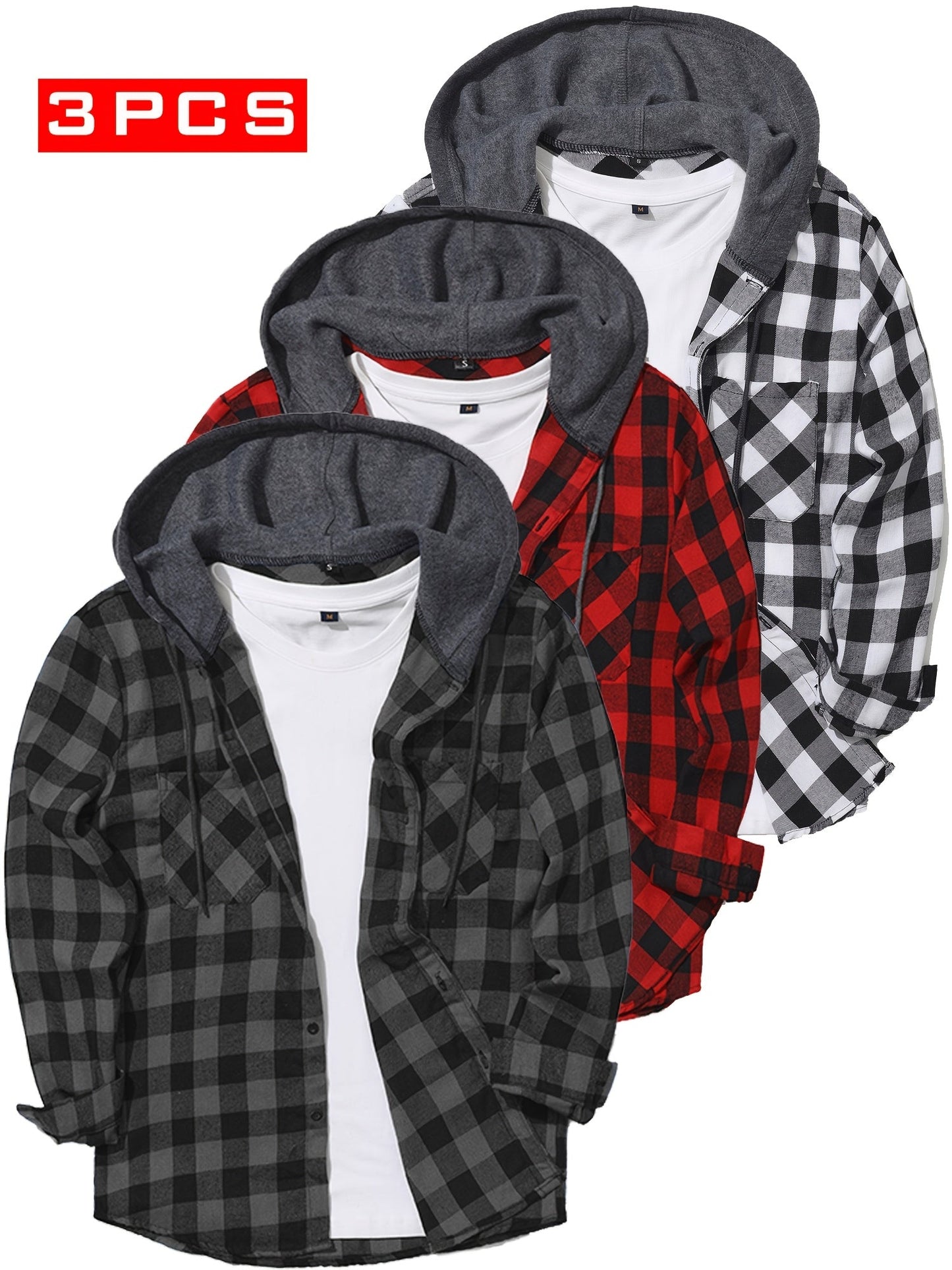 Men's Versatile Plaid Button-Front Hoodie – Blue option – view 7