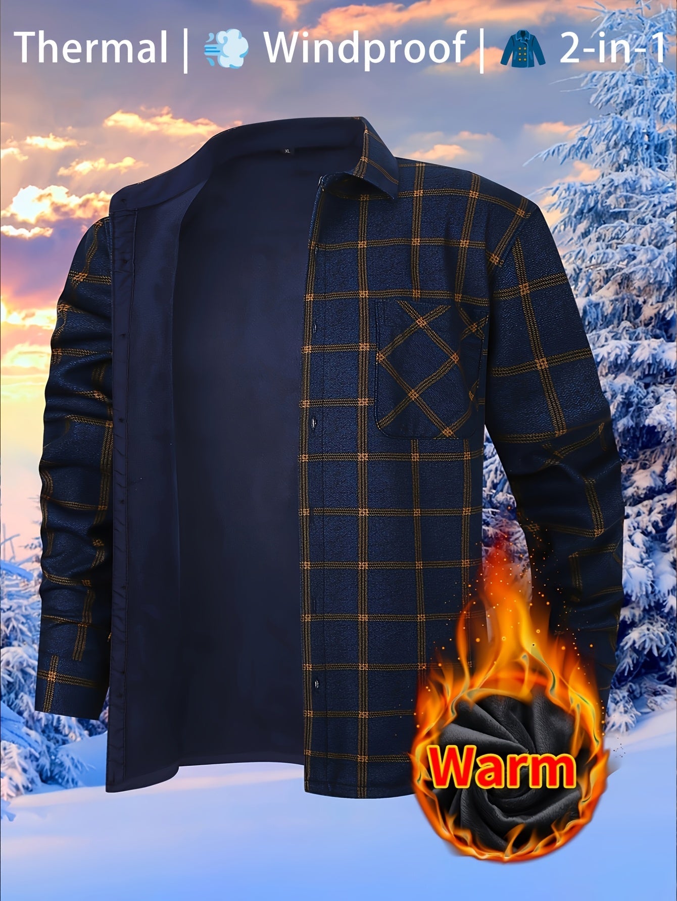 Men's Versatile Plaid Button-Front Jacket – Orange / Sea Blue – view 3