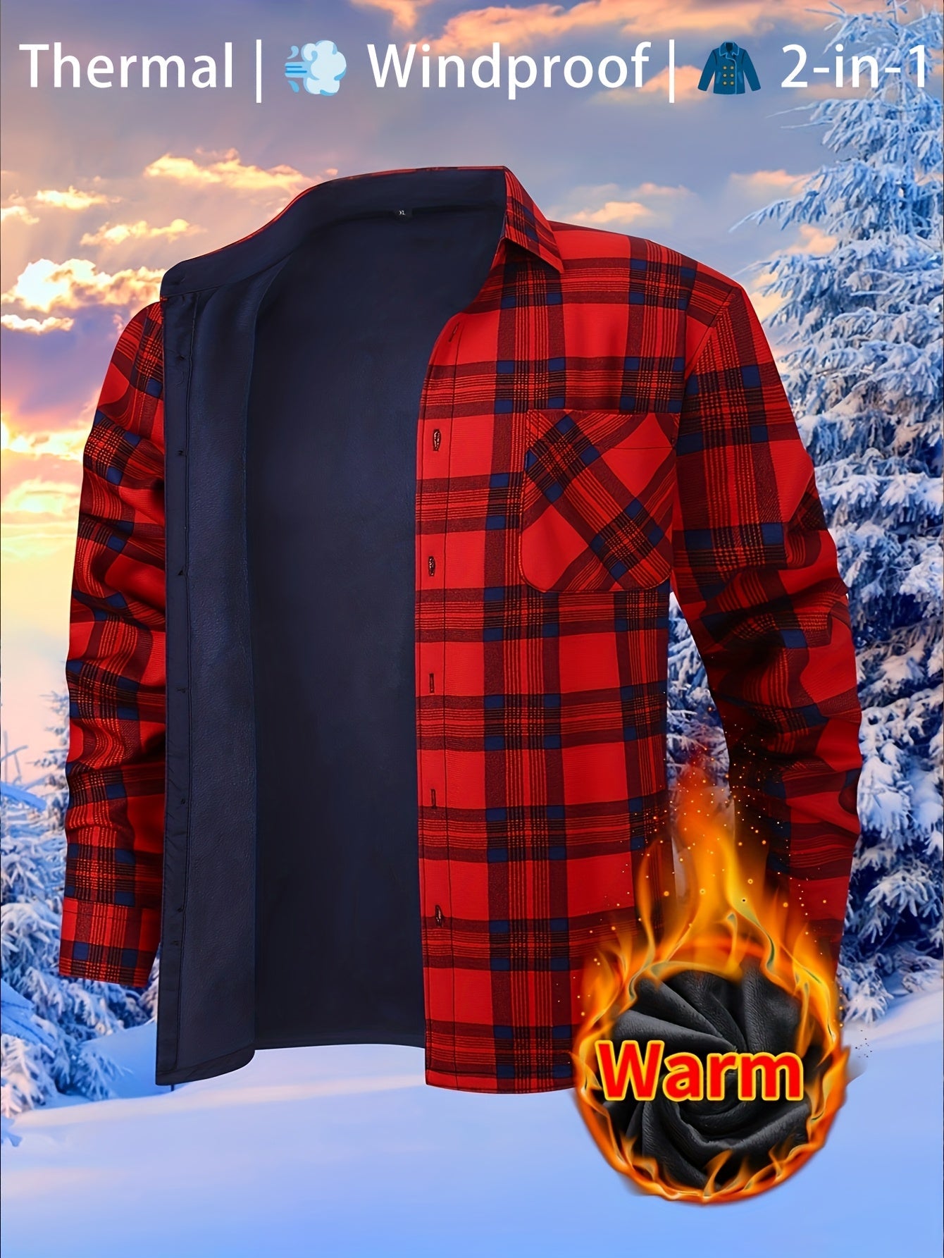 Men's Versatile Plaid Button-Front Jacket – Orange / Sea Blue – view 4