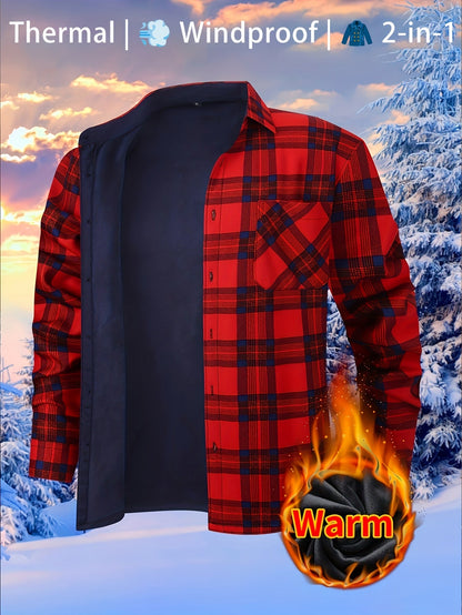 Men's Versatile Plaid Button-Front Jacket – Orange / Sea Blue – view 4
