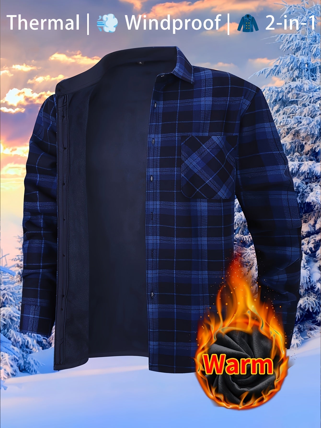 Men's Versatile Plaid Button-Front Jacket – Orange / Sea Blue – view 5