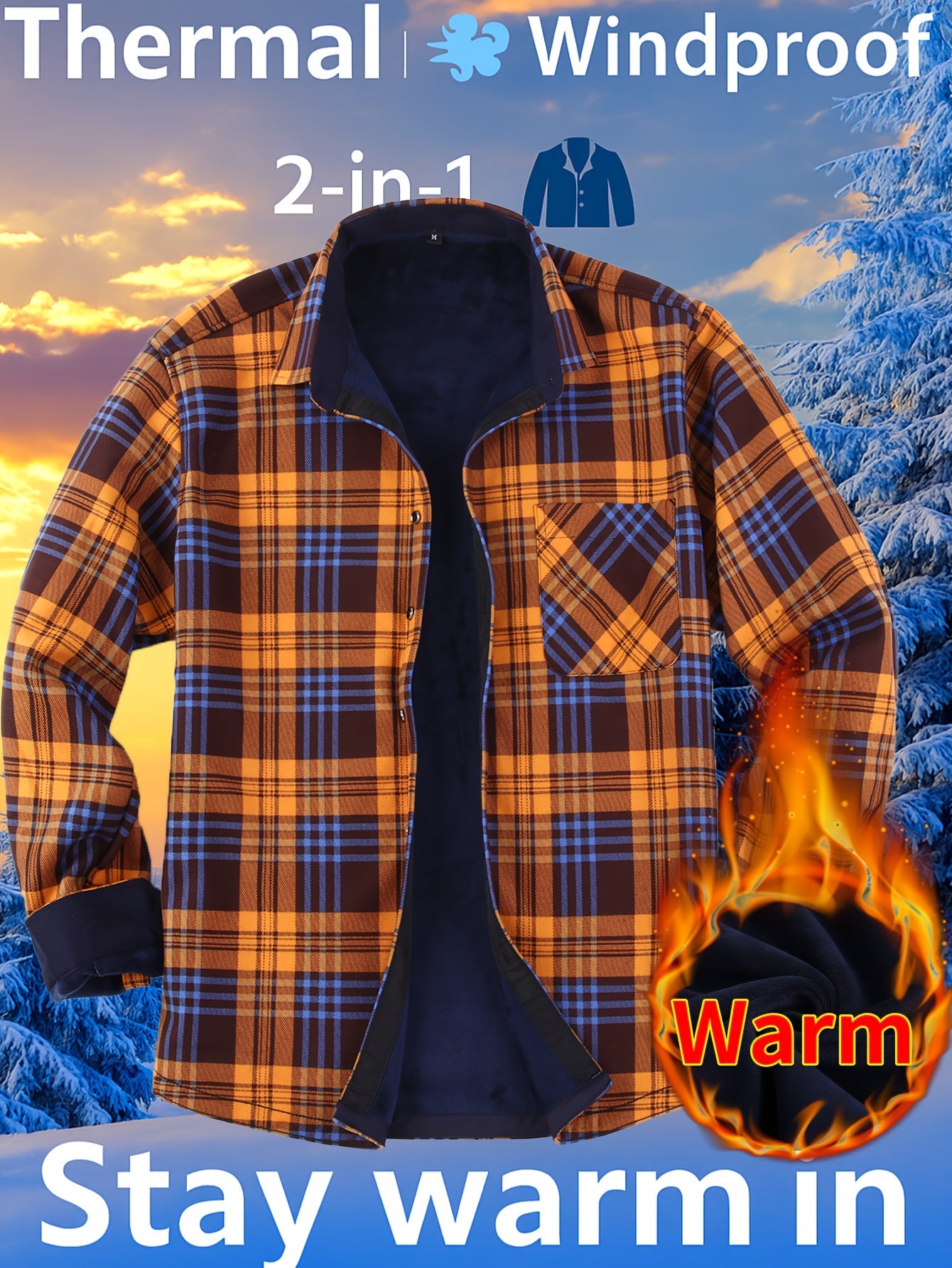 Men's Versatile Plaid Button-Front Jacket – Orange / Sea Blue – view 9
