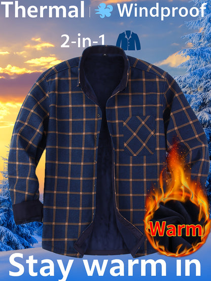 Men's Versatile Plaid Button-Front Jacket – Orange / Sea Blue – Orange option – view 7