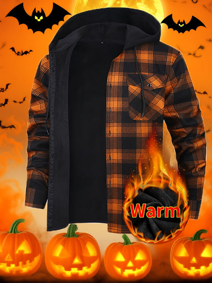 Men's Versatile Plaid Button-Front Jacket – tangerine / Dark Green Plaid – view 5