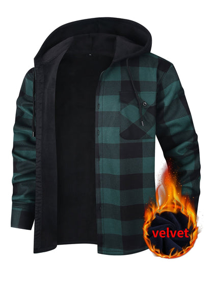 Men's Versatile Plaid Button-Front Jacket – tangerine / Dark Green Plaid – view 6