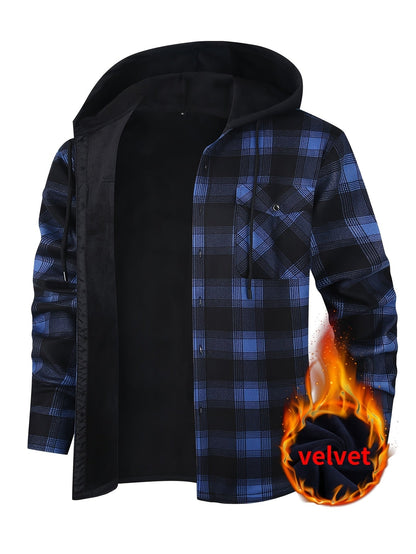 Men's Versatile Plaid Button-Front Jacket – tangerine / Dark Green Plaid – view 12