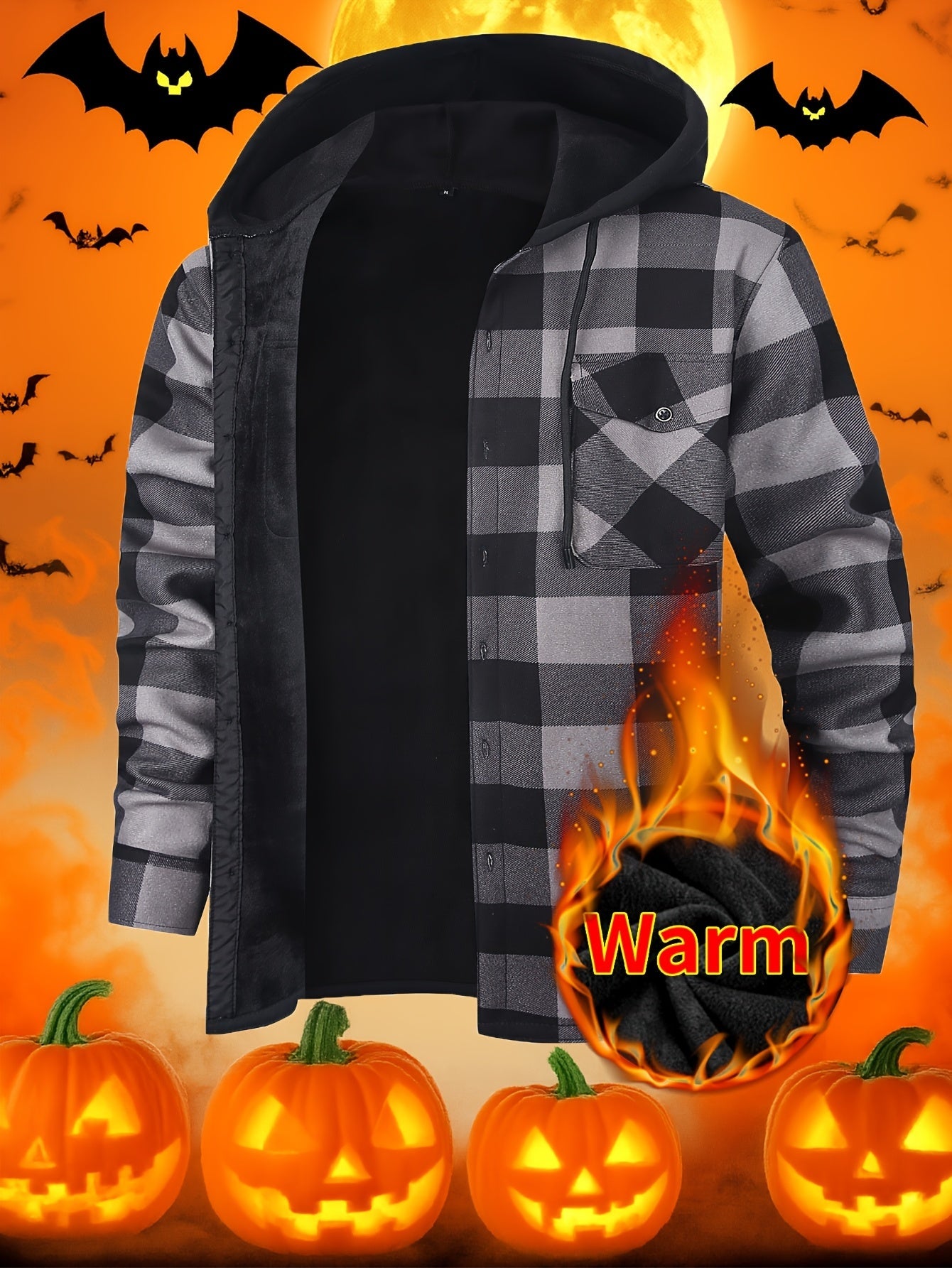 Men's Versatile Plaid Button-Front Jacket – tangerine / Dark Green Plaid – view 13