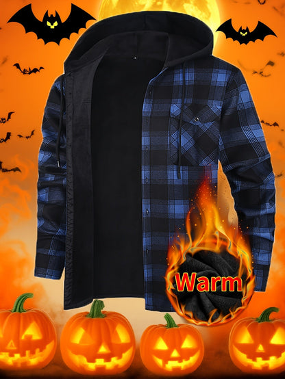 Men's Versatile Plaid Button-Front Jacket – tangerine / Dark Green Plaid – view 24