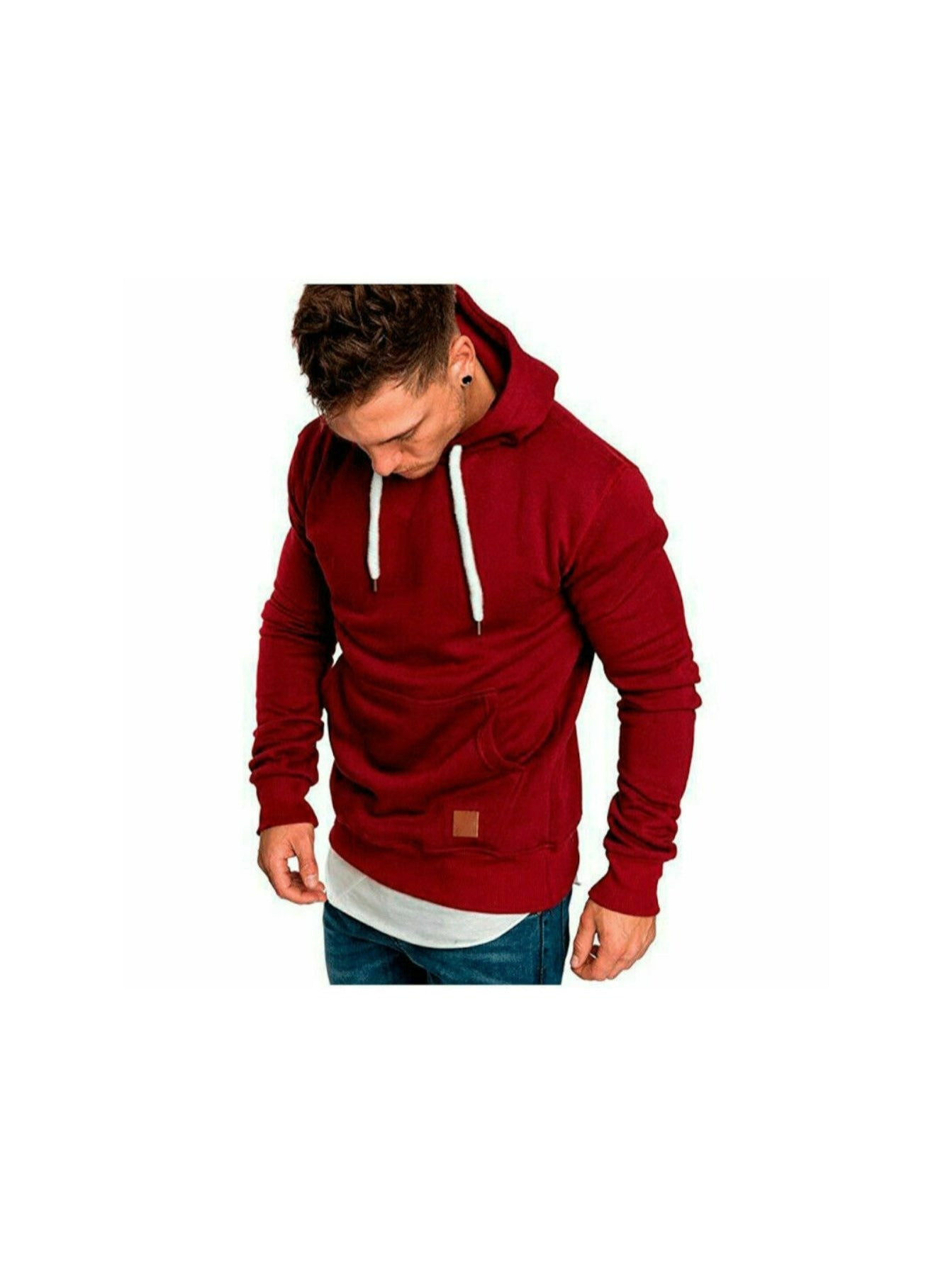 Men's Versatile Pullover Hoodie – Red / grey detail view