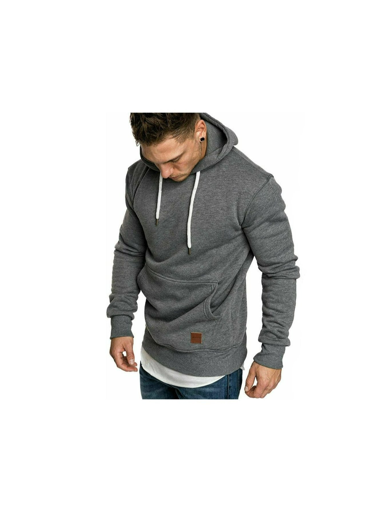 Men's Versatile Pullover Hoodie – Red / grey detail view