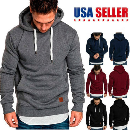 Men's Versatile Pullover Hoodie – Red / grey detail view