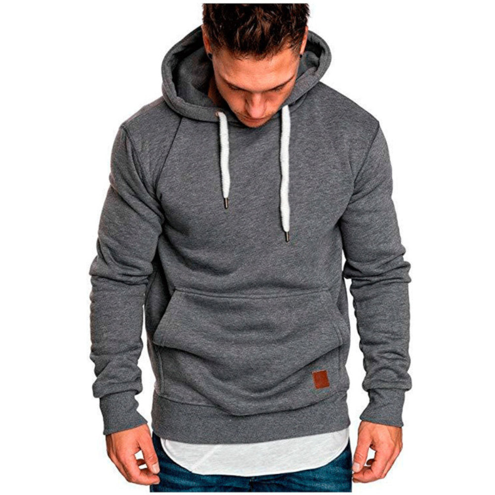 Men's Versatile Pullover Hoodie – Red / grey detail view
