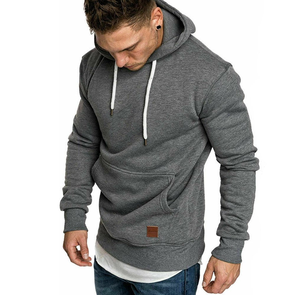 Men's Versatile Pullover Hoodie – Red / grey detail view