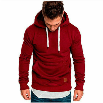 Men's Versatile Pullover Hoodie – Red / grey detail view