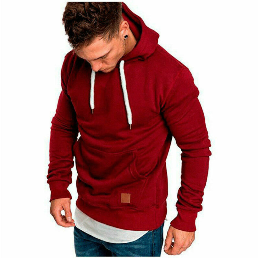 Men's Versatile Pullover Hoodie – Red / grey detail view