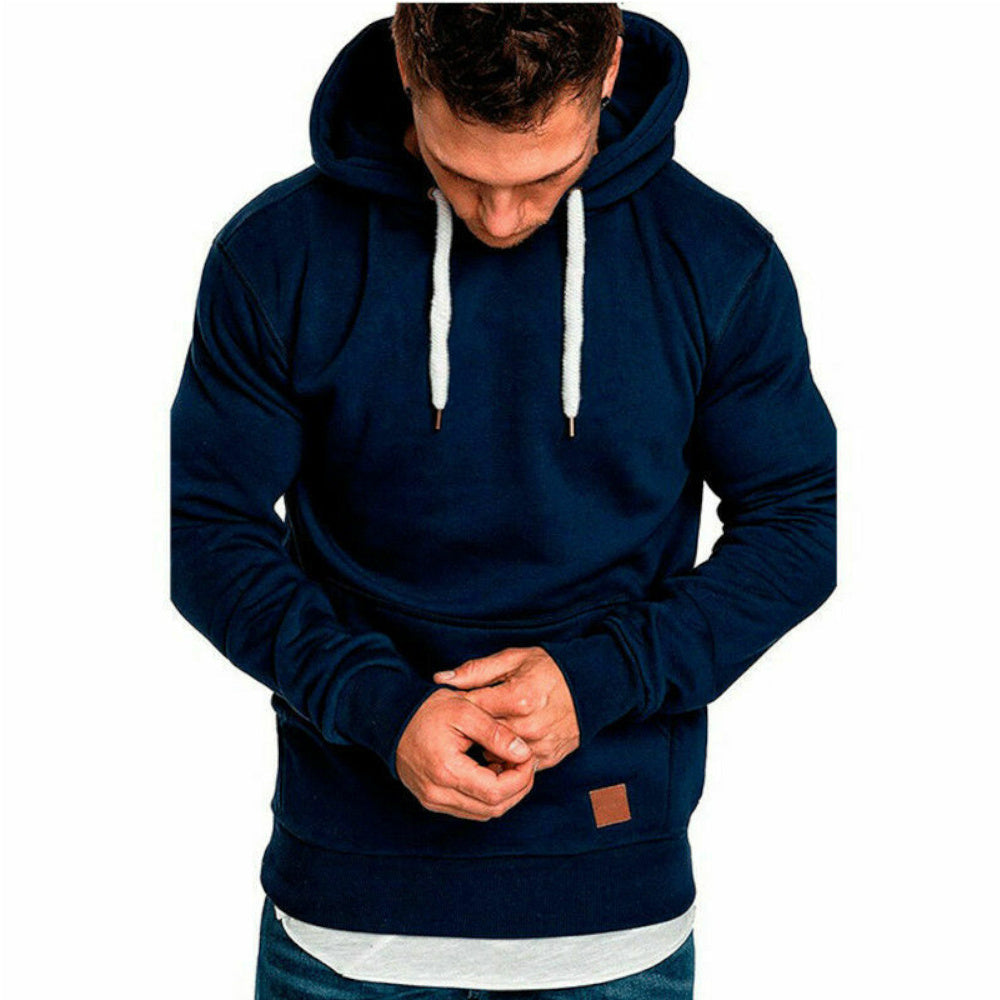 Men's Versatile Pullover Hoodie – Red / grey detail view