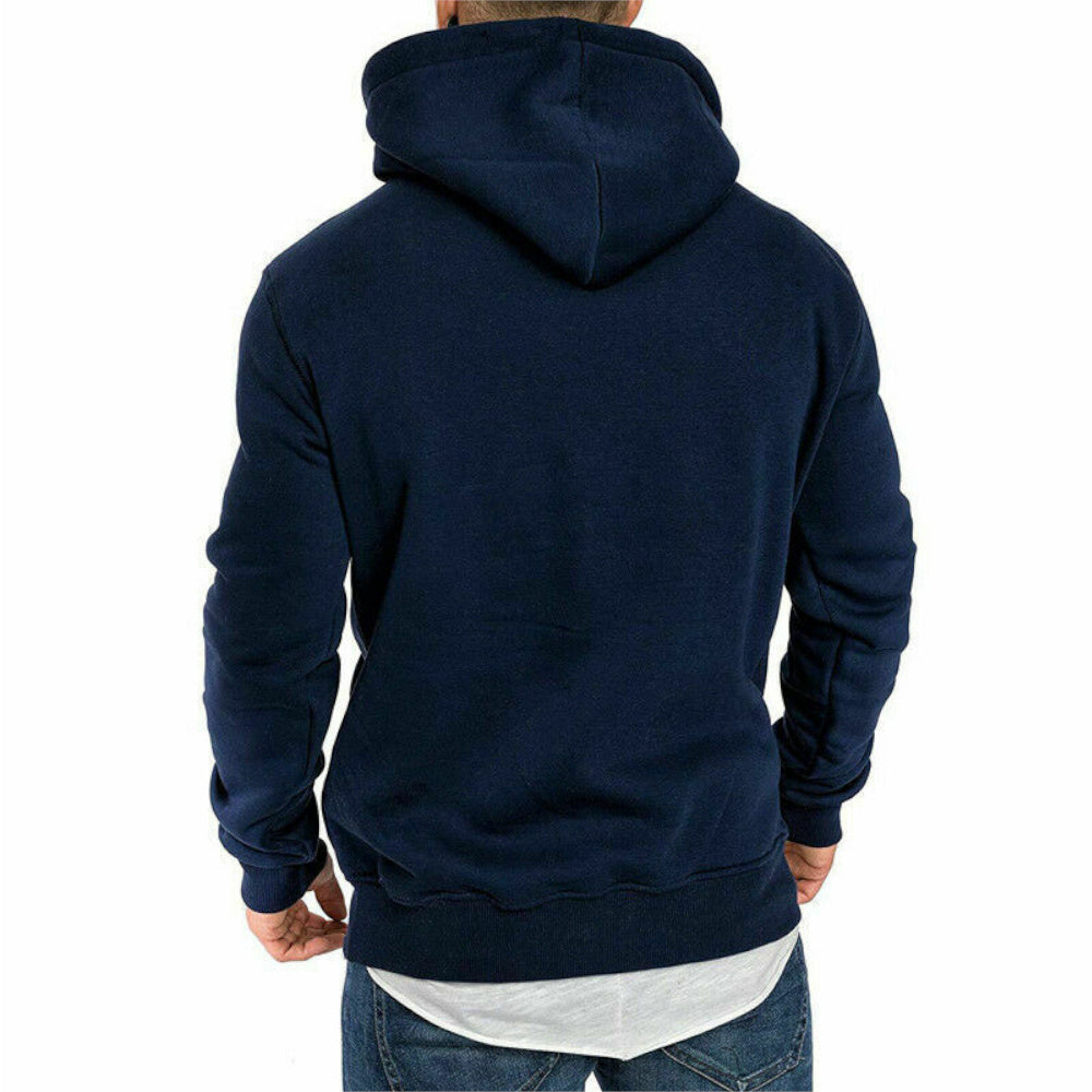 Men's Versatile Pullover Hoodie – Red / grey detail view