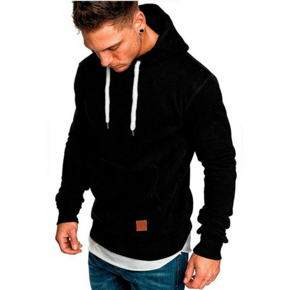 Men's Versatile Pullover Hoodie – Red / grey detail view